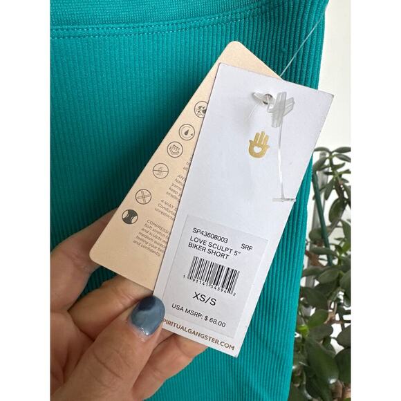 Spiritual Gangster Love Sculpt Biker Short 5", Size XS/S, NWT, Turquoise - Picture 2 of 5